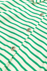 Green Stripe Textured Short Sleeve Collared Buttoned Waist Tie Romper Jumpsuits & Rompers JT's Designer Fashion