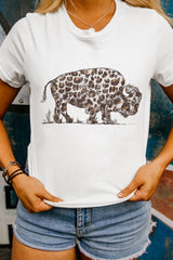 White Leopard Western Buffalo Graphic Tee Graphic Tees JT's Designer Fashion