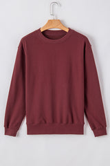 Burgundy Plain Drop Shoulder Crewneck Pullover Sweatshirt Sweatshirts & Hoodies JT's Designer Fashion
