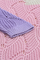 Pink Color Block Hollow Knitted Loose Sweater Sweaters JT's Designer Fashion