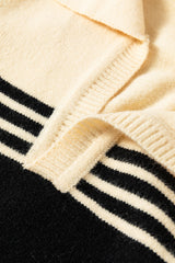 Black Colorblock Stripe Collared V Neck Sweater Sweaters JT's Designer Fashion