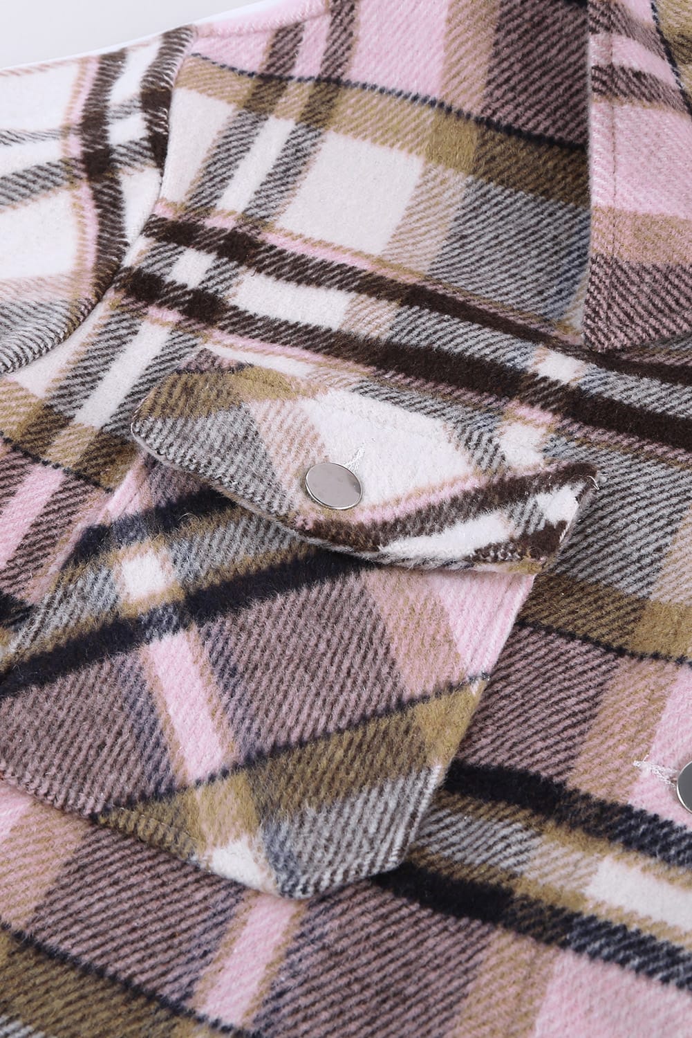 Pink Geometric Plaid Print Pocketed Shacket Plaid Shackets JT's Designer Fashion