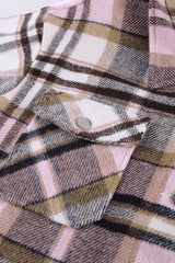 Pink Geometric Plaid Print Pocketed Shacket Plaid Shackets JT's Designer Fashion