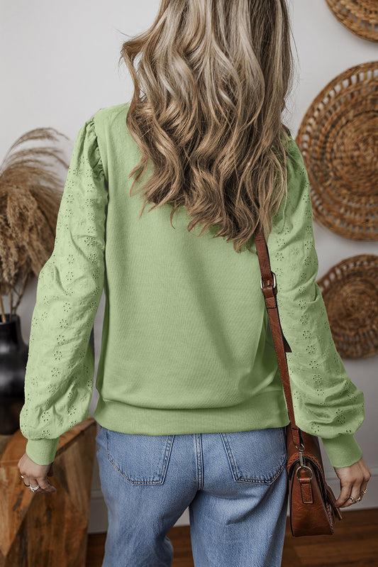 Mist Green Solid Patchwork Sleeve Round Neck Sweatshirt Sweatshirts & Hoodies JT's Designer Fashion