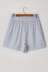 Gray Checkerboard Lace-Up High Waist Plus Size Casual Shorts Plus Size Bottoms JT's Designer Fashion