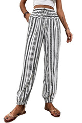 Black Stripe Boho Striped Print Casual Pants Pants & Culotte JT's Designer Fashion