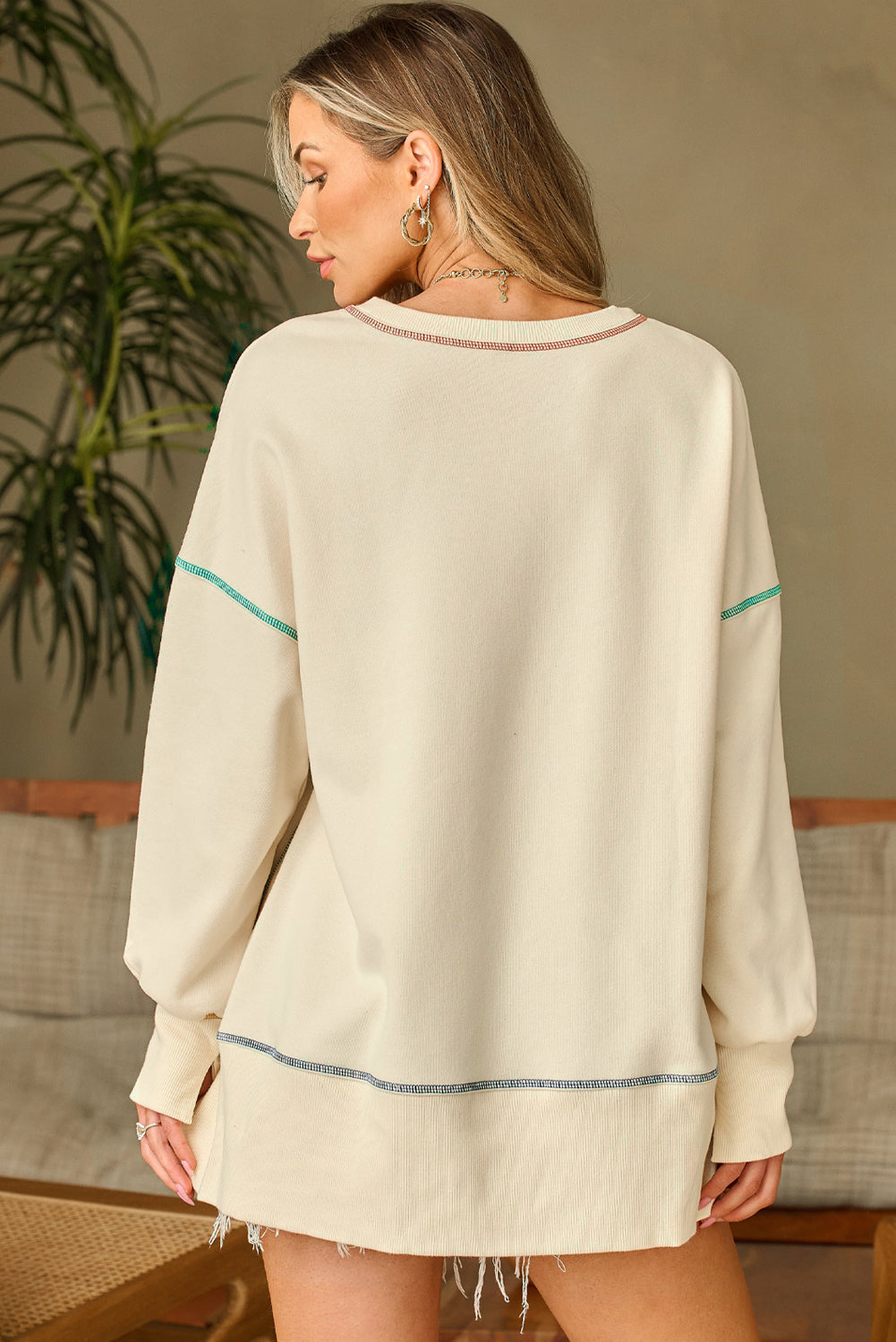 White Give Thanks to the LORD Graphic High Low Hem Loose Sweatshirt Graphic Sweatshirts JT's Designer Fashion