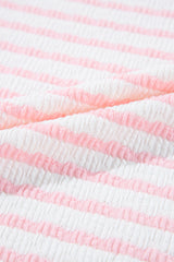 Pink Stripe Knitted Short Sleeve Top and Drawstring Shorts Set Short Sets JT's Designer Fashion