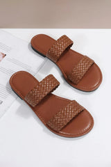 Chestnut Braided Double Band Leathered Flat Slippers Slippers JT's Designer Fashion