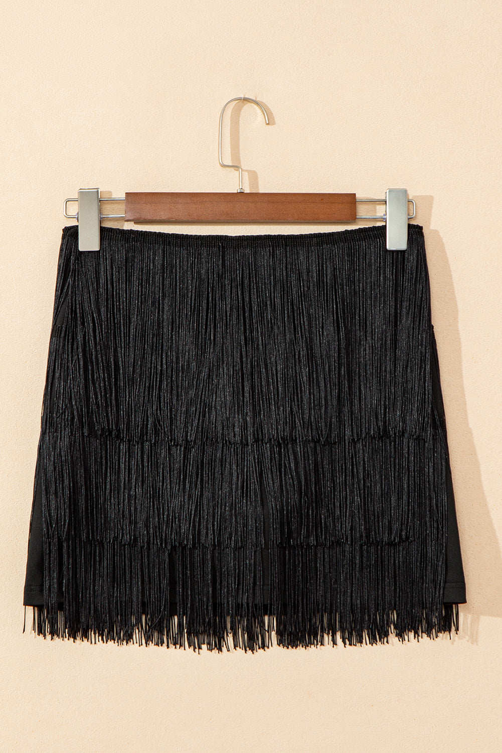 Black Tiered Fringe Trimmed Mini Skirt Skirts & Petticoat JT's Designer Fashion