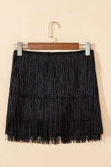 Black Tiered Fringe Trimmed Mini Skirt Skirts & Petticoat JT's Designer Fashion