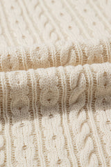 White Cable Knit Texture Uneven Hem Hooded Chic Cardigan Cardigans JT's Designer Fashion