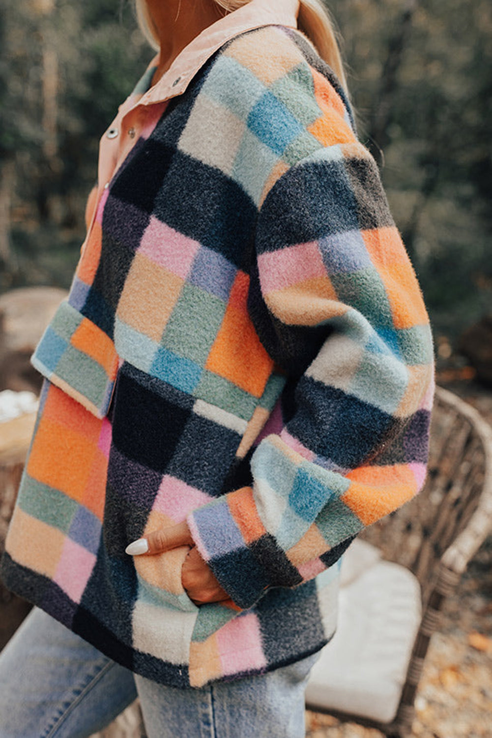 Black Plaid Print Pocketed Half Button Collared Sweatshirt Sweatshirts & Hoodies JT's Designer Fashion