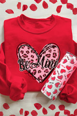Red Be mine Leopard Heart Printed Valentines Sweatshirt Graphic Sweatshirts JT's Designer Fashion