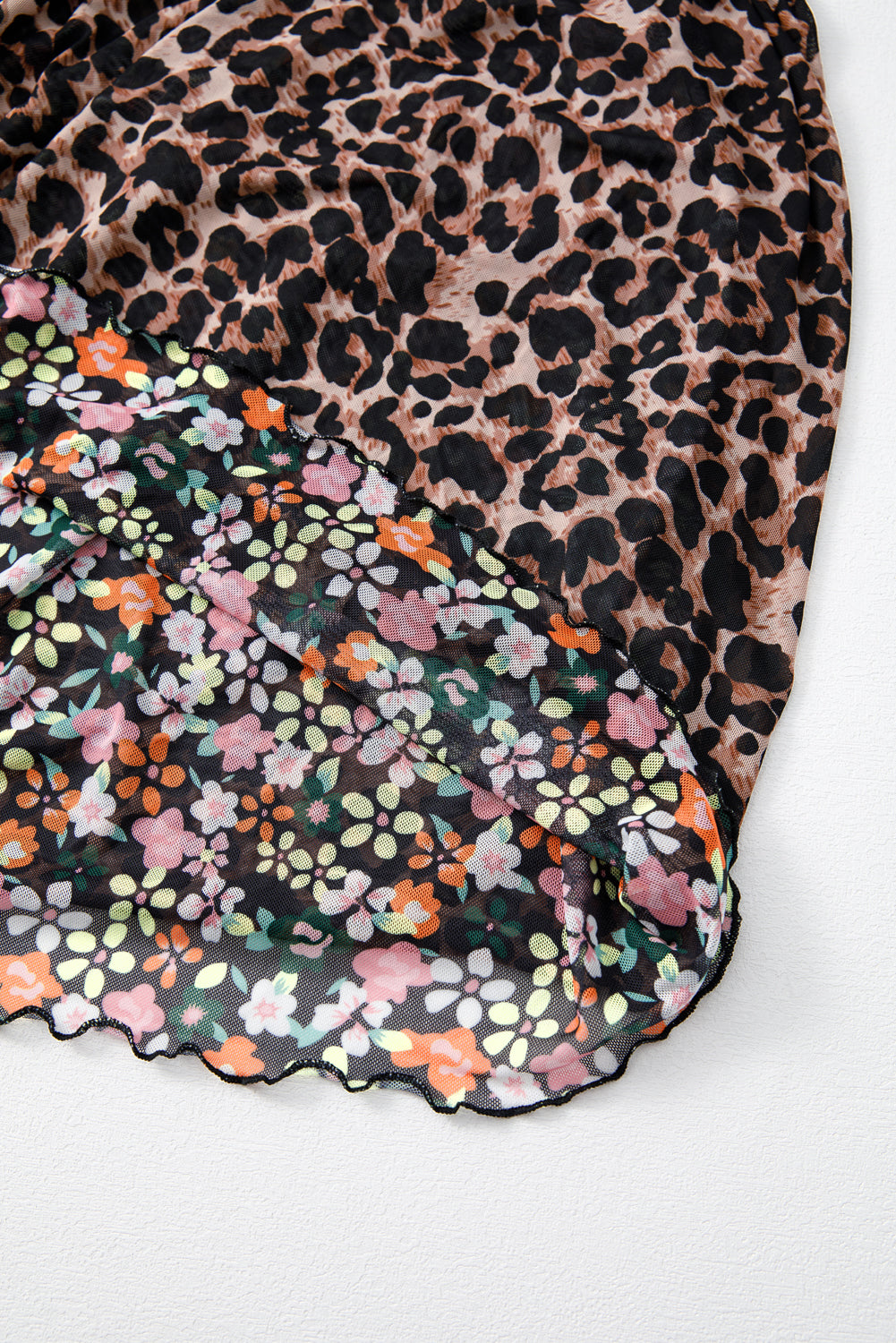 Brown Leopard Floral Reversible Ruffle Hem Maxi Skirt Skirts & Petticoat JT's Designer Fashion
