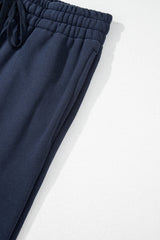 Navy Blue Solid Color Fleece Lined Drawstring Waist Casual Pants Pants & Culotte JT's Designer Fashion