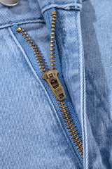 Dusk Blue Pleated Patchwork Wide Leg Lightweight Denim Shorts Denim Shorts JT's Designer Fashion