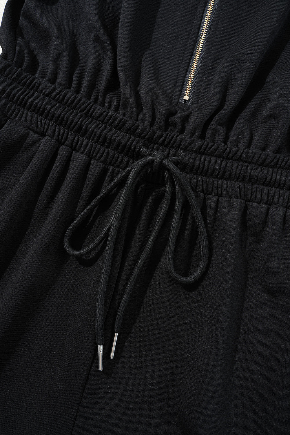 Black Zipper Flutter Sleeve Drawstring High Waist Jumpsuit Jumpsuits & Rompers JT's Designer Fashion