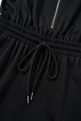 Black Zipper Flutter Sleeve Drawstring High Waist Jumpsuit Jumpsuits & Rompers JT's Designer Fashion