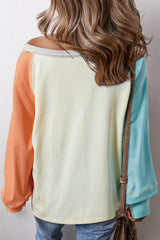 Yellow Cream Colorblock Patchwork Crew Neck Long Sleeve Top Long Sleeve Tops JT's Designer Fashion
