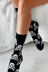 Color black Halloween Skull & Crossbones Crew Socks Socks JT's Designer Fashion