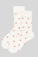 White Valentines Heart Pattern Cotton Socks Socks JT's Designer Fashion