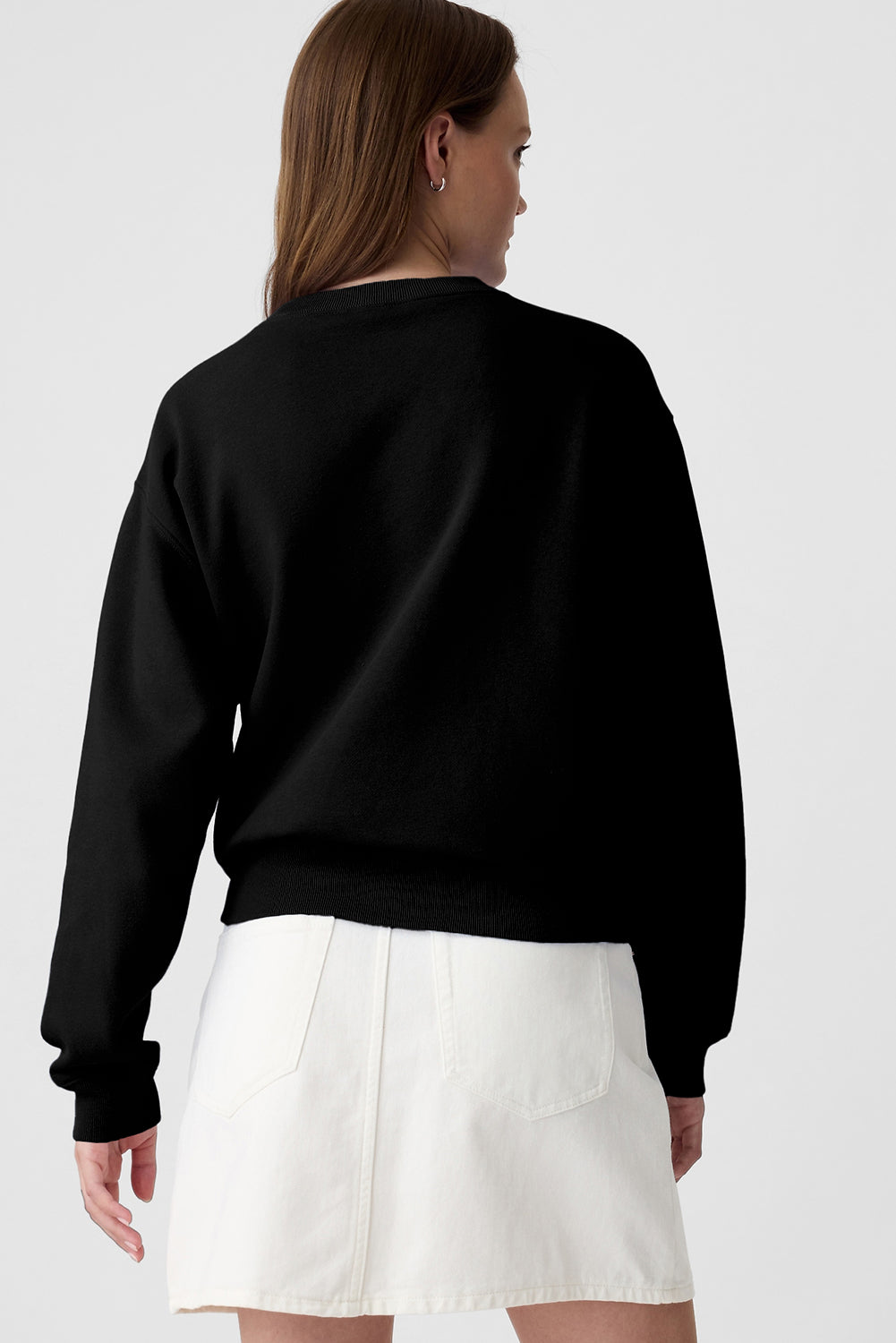 Black Plain Drop Shoulder Crewneck Pullover Sweatshirt Sweatshirts & Hoodies JT's Designer Fashion