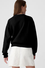 Black Plain Drop Shoulder Crewneck Pullover Sweatshirt Sweatshirts & Hoodies JT's Designer Fashion