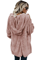 Pink Pink Soft Fleece Hooded Open Front Jacket Jackets JT's Designer Fashion