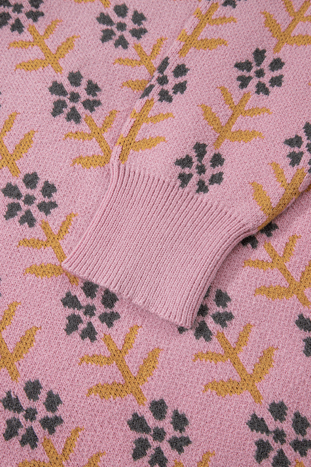 Pink Floral Button Down Ribbed Banded Cardigan Sweater Cardigans JT's Designer Fashion