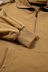 Brown Fleece Lined Half Zipper Kangaroo Pockets Loose Hoodie Sweatshirts & Hoodies JT's Designer Fashion