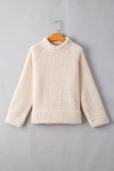 White Solid Fleece High Neck Drop Shoulder Pullover Sweatshirt Sweatshirts & Hoodies JT's Designer Fashion