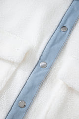White Contrast Trim Buttoned Sherpa Jacket Jackets JT's Designer Fashion