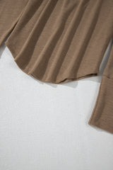 Chestnut Anglaise Broider Ribbed Long Sleeve Top Long Sleeve Tops JT's Designer Fashion