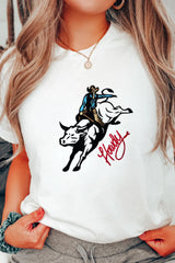 White Cowboy Howdy Embroidered Western Fashion T Shirt Graphic Tees JT's Designer Fashion