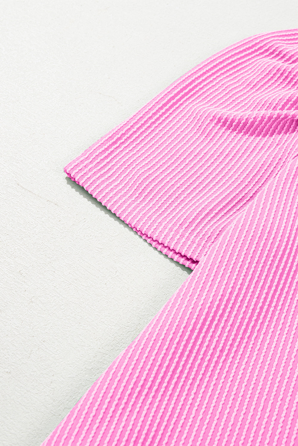 Bright Pink Corded Knit Crew Neck Puff Sleeve Shift Mini Dress T Shirt Dresses JT's Designer Fashion