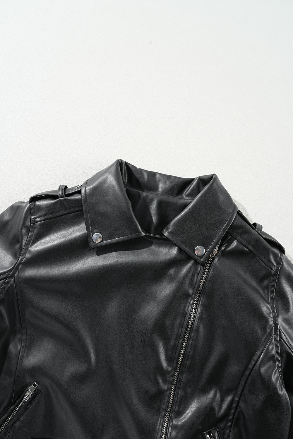 Black PU Leather Lapel Collar Zipper Jacket Jackets JT's Designer Fashion