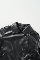 Black PU Leather Lapel Collar Zipper Jacket Jackets JT's Designer Fashion