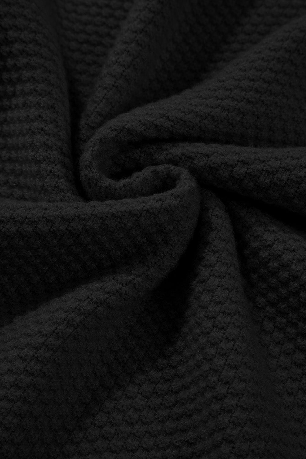 Black Solid Textured Knit Split Cuff Drop Shoulder Loose Sweater Sweaters JT's Designer Fashion