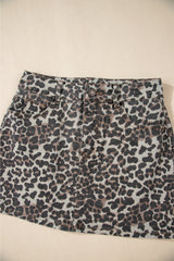 Khaki Leopard Denim Mini Skirt Skirts & Petticoat JT's Designer Fashion