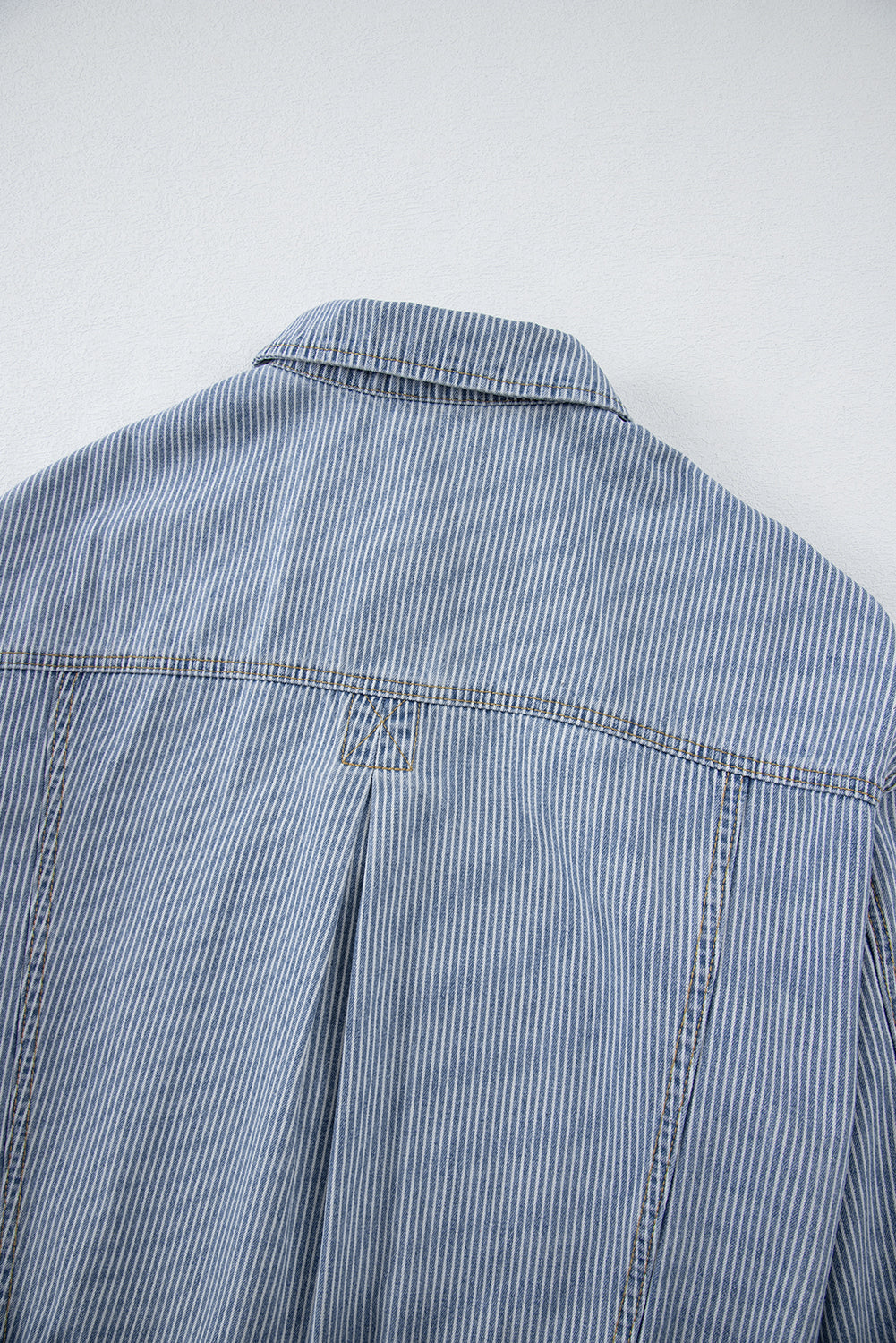 Sky Blue Stripe Washed Oversize Pocketed Denim Jacket Denim Jackets JT's Designer Fashion