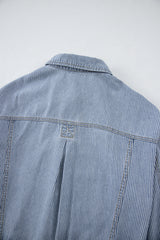 Sky Blue Stripe Washed Oversize Pocketed Denim Jacket Denim Jackets JT's Designer Fashion