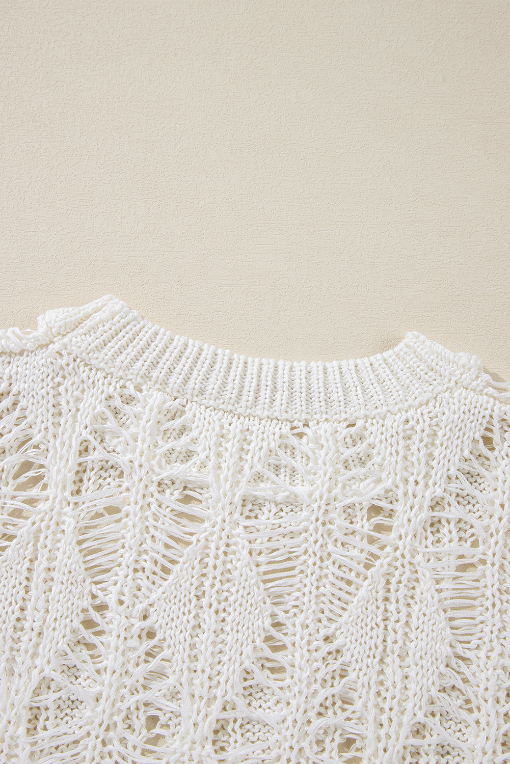 White Cut Out Crochet Crew Neck Loose Fit Sweater Sweaters JT's Designer Fashion