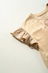 Parchment Two Tones Ribbon Bow Ruffle Sleeve Top Blouses & Shirts JT's Designer Fashion