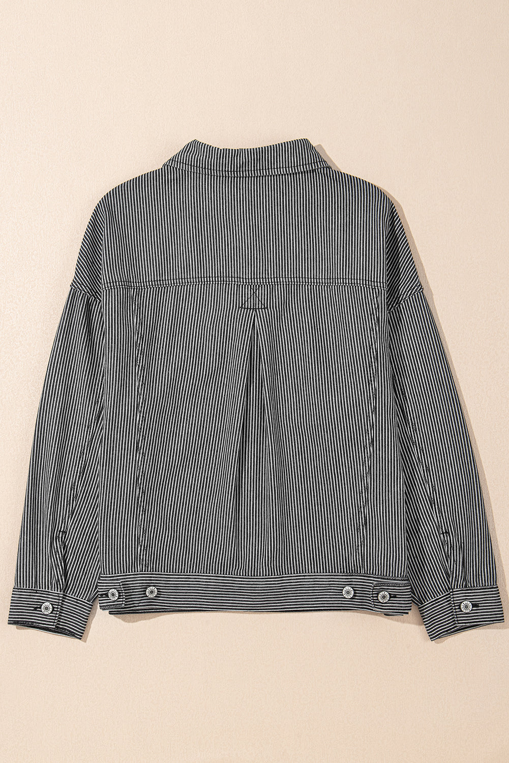 Blue Stripe Washed Oversize Pocketed Denim Jacket Denim Jackets JT's Designer Fashion