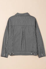 Blue Stripe Washed Oversize Pocketed Denim Jacket Denim Jackets JT's Designer Fashion
