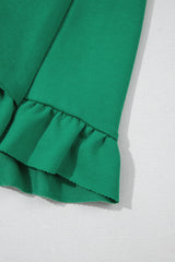 Sea Green Half Zip Puff Sleeve Top and Ruffled Shorts Set Short Sets JT's Designer Fashion