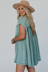 Canton Corded Knit Textured Patched Pocket Frilled Swing Mini Dress with Pockets Mini Dresses JT's Designer Fashion