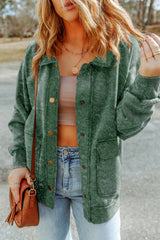 Green Vintage Washed Flap Pocket Button Shacket Green 80%Polyester+20%Cotton Jackets JT's Designer Fashion