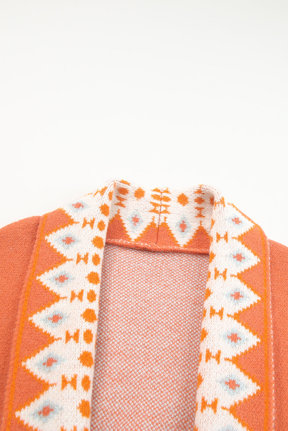 Orange Printed Aztec Print Open Front Knitted Cardigan Sweaters & Cardigans JT's Designer Fashion